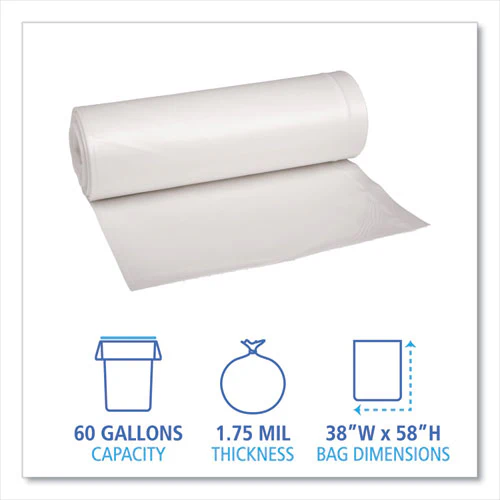 Recycled Low-density Polyethylene Can Liners, 60 Gal, 1.75 Mil, 38" X 58", Clear, 10 Bags/roll, 10 Rolls/carton - Image 3