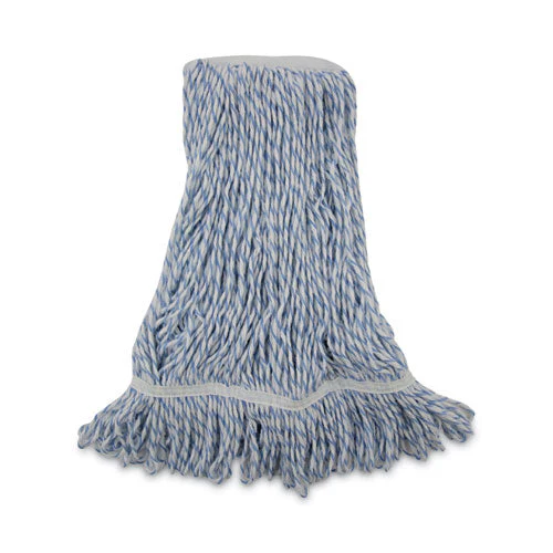 Mop Head, Floor Finish, Narrow, Rayon/polyester, Medium, White/blue, 12/carton - Image 1