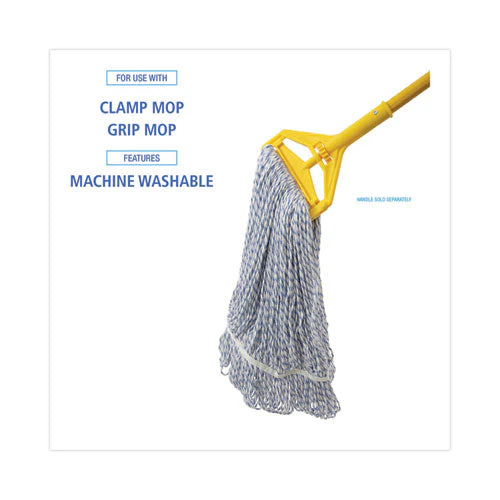 Mop Head, Floor Finish, Narrow, Rayon/polyester, Medium, White/blue, 12/carton - Image 3
