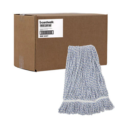 Mop Head, Floor Finish, Narrow, Rayon/polyester, Large, White/blue, 12/carton - Image 3