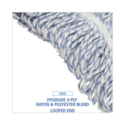Mop Head, Floor Finish, Narrow, Rayon/polyester, Large, White/blue, 12/carton - Image 2