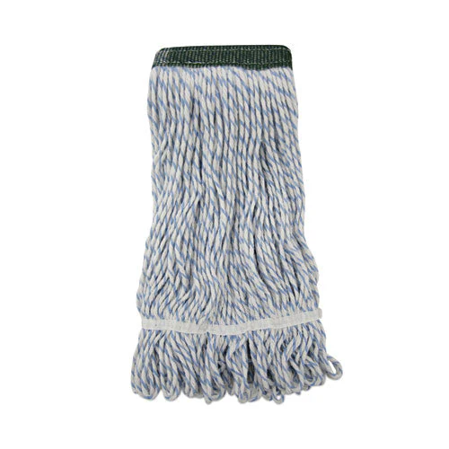 Mop Head, Floor Finish, Wide, Rayon/polyester, Medium, White/blue, 12/carton - Image 1