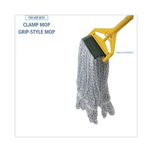 Mop Head, Floor Finish, Wide, Rayon/polyester, Medium, White/blue, 12/carton - Image 3