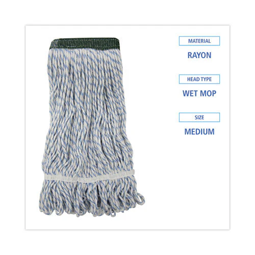 Mop Head, Floor Finish, Wide, Rayon/polyester, Medium, White/blue, 12/carton - Image 2