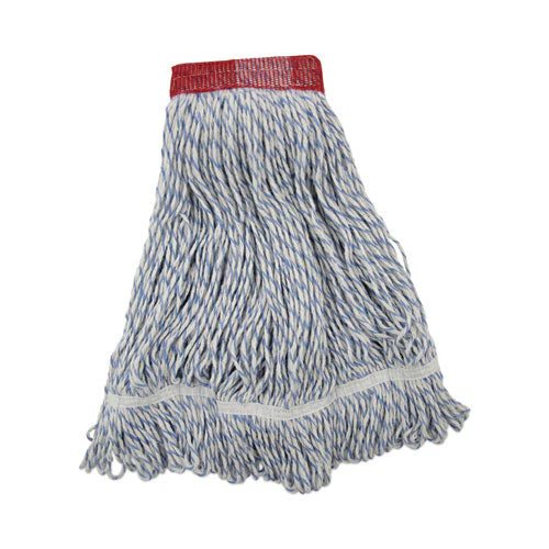 Mop Head, Floor Finish, Wide, Rayon/polyester, Large, White/blue, 12/carton - Image 1
