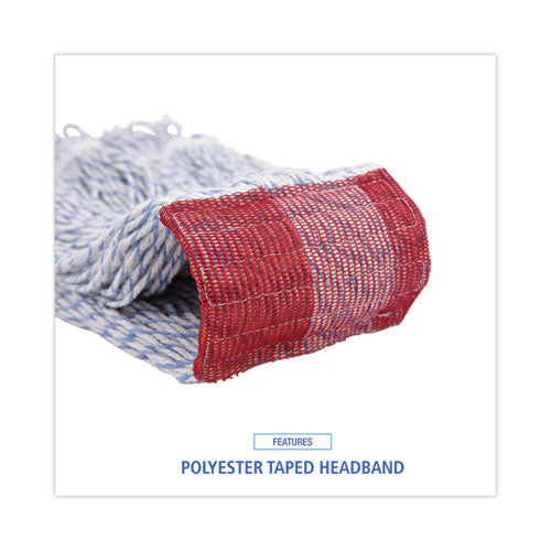 Mop Head, Floor Finish, Wide, Rayon/polyester, Large, White/blue, 12/carton - Image 3