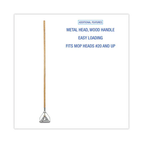 Quick Change Metal Head Wooden Mop Handle, Junior, 0.88" Dia X 54", Natural - Image 3