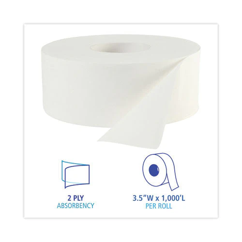 Jrt Bath Tissue, Jumbo, Septic Safe, 2-ply, White, 3.3" X 1,000 Ft, 12 Rolls/carton - Image 3