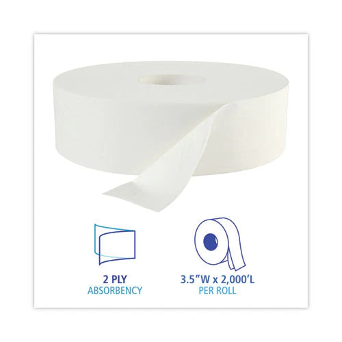 Jrt Bath Tissue, Jumbo, Septic Safe, 2-ply, White, 3.5" X 2,000 Ft, 12" Dia, 6 Rolls/carton - Image 3