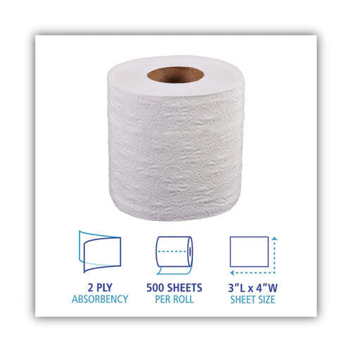 2-ply Toilet Tissue, Standard, Septic Safe, White, 4 X 3, 500 Sheets/roll, 96 Rolls/carton - Image 3