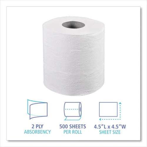 2-ply Toilet Tissue, Septic Safe, White, 4.5 X 4.5, 500 Sheets/roll, 96 Rolls/carton - Image 3