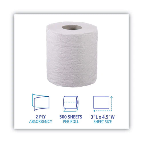 2-ply Toilet Tissue, Septic Safe, White, 125 Ft Roll Length, 500 Sheets/roll, 96 Rolls/carton - Image 3