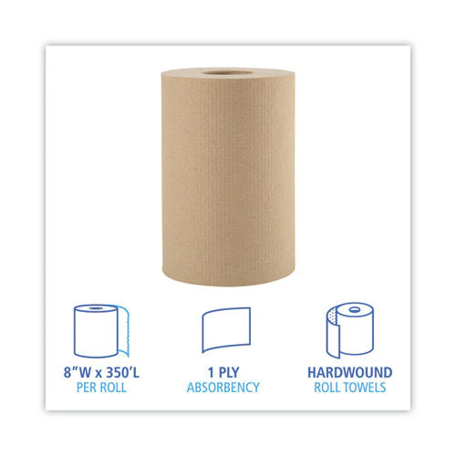 Hardwound Paper Towels, 1-ply, 8" X 350 Ft, Natural, 12 Rolls/carton - Image 3