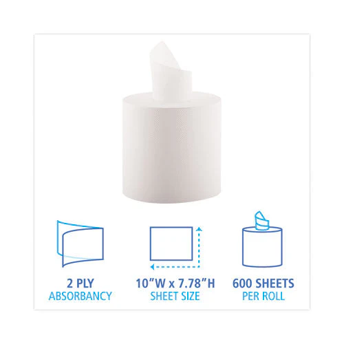 Center-pull Hand Towels, 2-ply, Perforated, 7.87 X 10, White, 600/roll, 6 Rolls/carton - Image 2