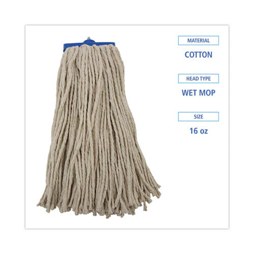 Cut-end Lie-flat Wet Mop Head, Cotton, 16oz, White, 12/carton - Image 2