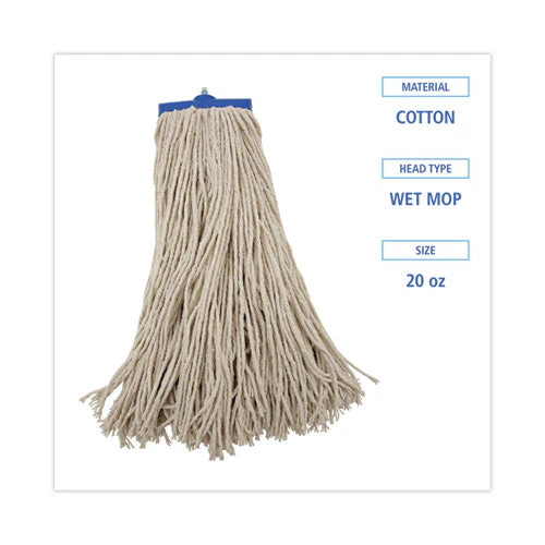 Mop Head, Economical Lie-flat Head, Cotton Fiber, 20 Oz, White, 12/carton - Image 2