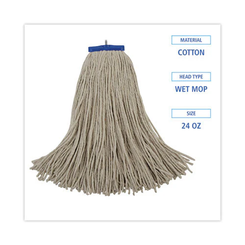 Cut-end Lie-flat Wet Mop Head, Cotton, 24oz, White, 12/carton - Image 3