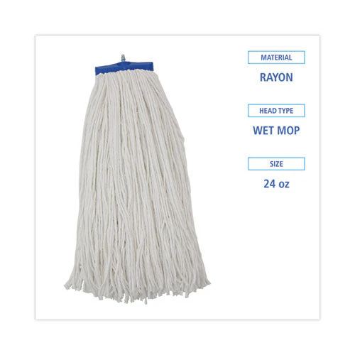 Cut-end Lie-flat Wet Mop Head, Rayon, 24oz, White - Image 3