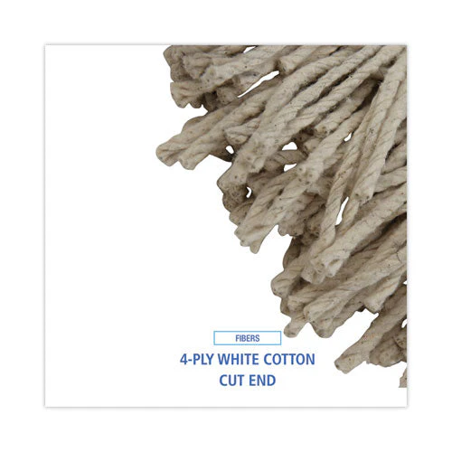 Mop Head, Economical Lie-flat Head, Cotton Fiber, 32oz, White, 12/carton - Image 3