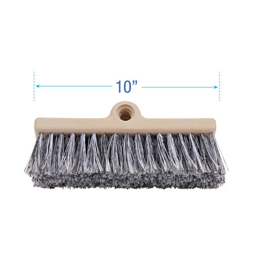 Dual-surface Black Polypropylene Bristles, 10" Brush, Brown Plastic Handle - Image 1