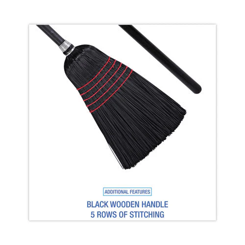 Flagged Tip Poly Bristle Janitor Brooms, 10 X 58.5, Wood Handle, Natural/black, 12/carton - Image 2