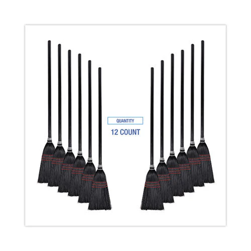 Flag Tipped Poly Lobby Brooms, Flag Tipped Poly Bristles, 38" Overall Length, Natural/black, 12/carton - Image 3