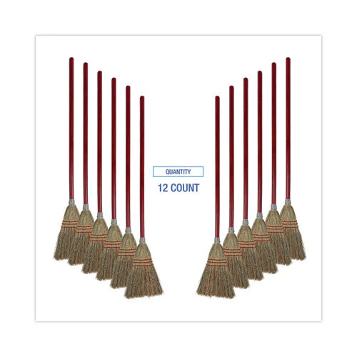 Corn Fiber Lobby/toy Broom, Corn Fiber Bristles, 39" Overall Length, Red, 12/carton - Image 3
