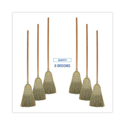 100% Corn Brooms, 60" Overall Length, Natural, 6/carton - Image 3