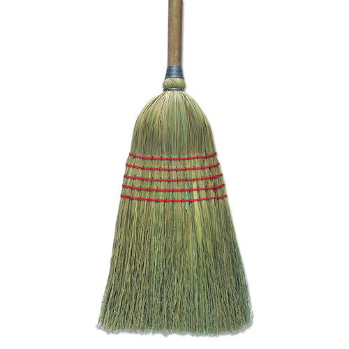 Corn Broom, Corn Bristles, 56" Overall Length, Natural, 6/carton - Image 1
