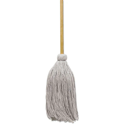 Cotton Deck Mop, #16 White Cotton Head, 50" Wood Handle, 12/carton - Image 1