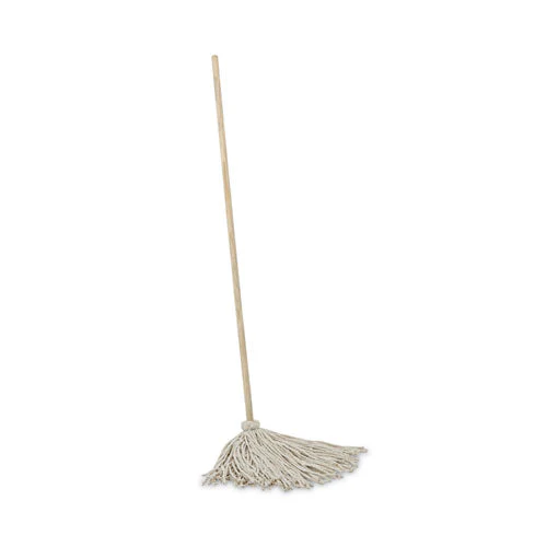 Cotton Deck Mop, #24 White Cotton Head, 50" Wood Handle, 6/carton - Image 1