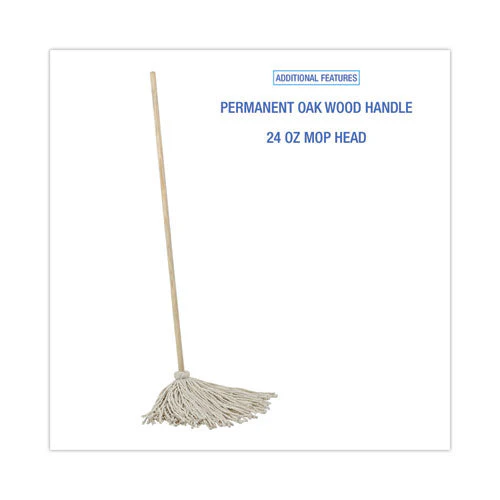 Cotton Deck Mop, #24 White Cotton Head, 50" Wood Handle, 6/carton - Image 3
