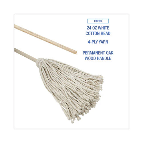 Cotton Deck Mop, #24 White Cotton Head, 50" Wood Handle, 6/carton - Image 2