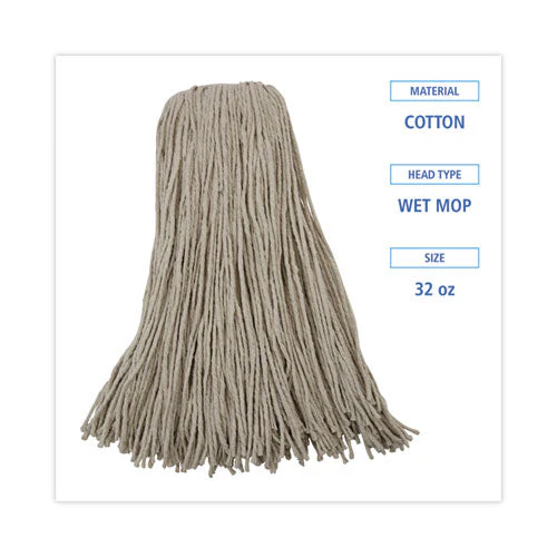 Mop Head, Cotton, Cut-end, White, 4-ply, 32oz, 12/carton - Image 2