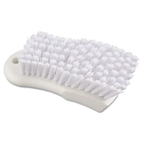 Scrub Brush, White Polypropylene Bristles, 6" Brush, 6" Handle - Image 1