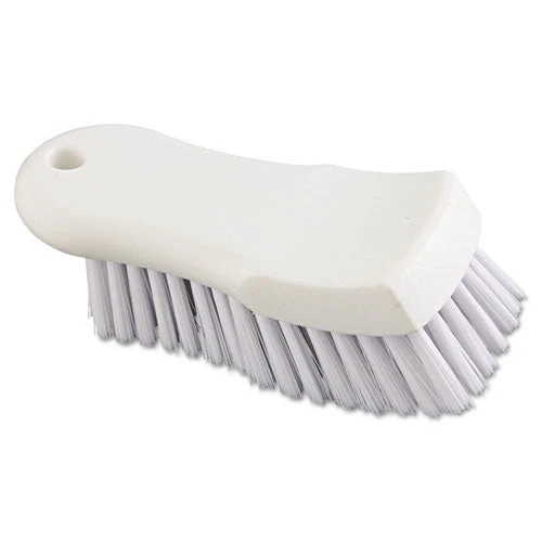 Scrub Brush, White Polypropylene Bristles, 6" Brush, 6" Handle - Image 2