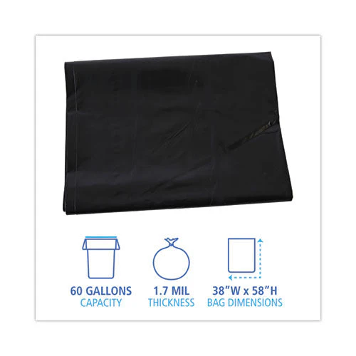 Linear Low Density Industrial Can Liners, 60 Gal, 1.7 Mil, 38 X 58, Black, 100/carton - Image 2