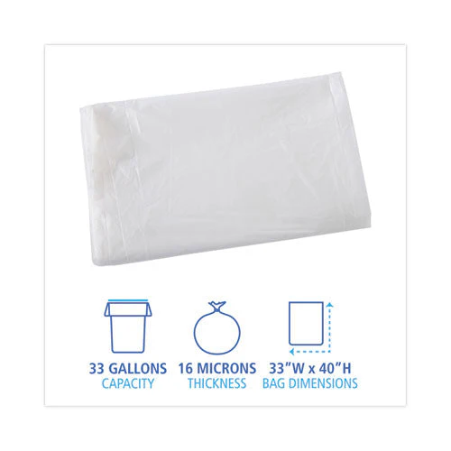 High Density Industrial Can Liners Flat Pack, 33 Gal, 16 Mic, 33 X 40, Natural, 200/carton - Image 3