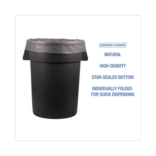 High Density Industrial Can Liners Flat Pack, 33 Gal, 16 Mic, 33 X 40, Natural, 200/carton - Image 2
