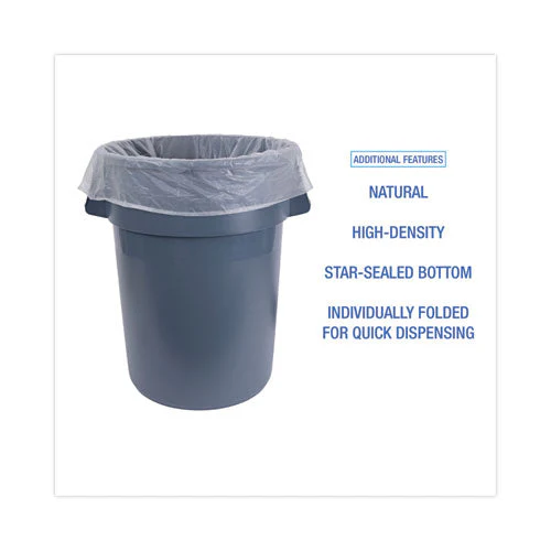 High Density Industrial Can Liners Flat Pack, 60 Gal, 16 Mic, 38 X 60, Natural, 100/carton - Image 2