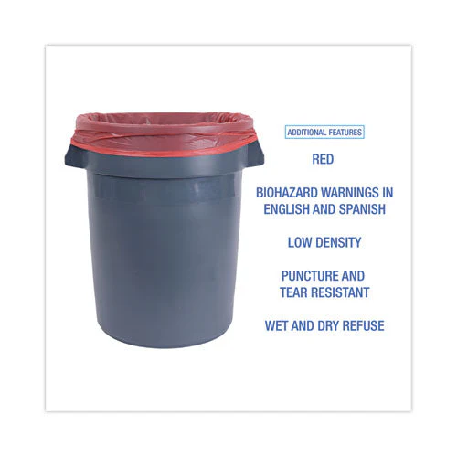 Linear Low Density Health Care Trash Can Liners, 33 Gal, 1.3 Mil, 33 X 39, Red, 150/carton - Image 2
