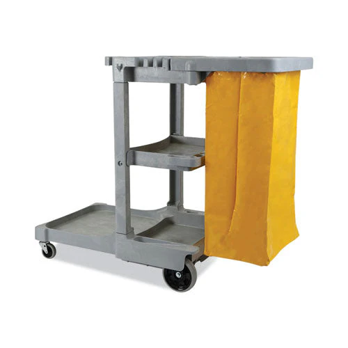 Janitor's Cart, Plastic, 4 Shelves, 1 Bin, 22" X 44" X 38", Gray - Image 1