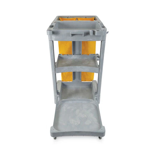Janitor's Cart, Plastic, 4 Shelves, 1 Bin, 22" X 44" X 38", Gray - Image 2