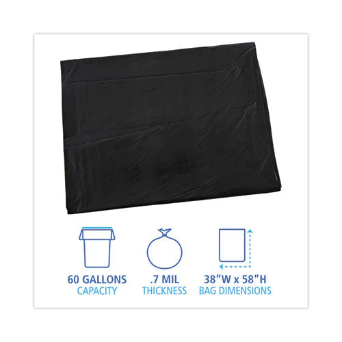 Linear Low Density Industrial Can Liners, 60 Gal, 0.7 Mil, 38 X 58, Black, 100/carton - Image 2