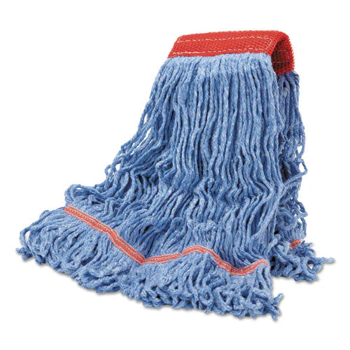 Cotton Mop Heads, Cotton/synthetic, Large, Looped End, Wideband, Blue, 12/ct - Image 1