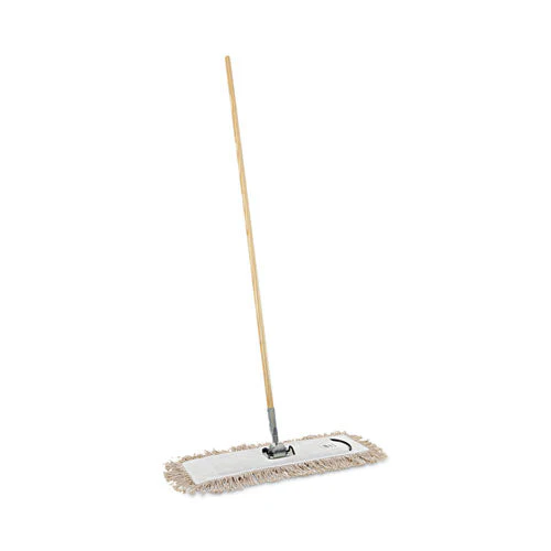 Cotton Dry Mopping Kit, 24 X 5 Natural Cotton Head, 60" Natural Wood Handle - Image 1
