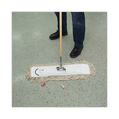 Cotton Dry Mopping Kit, 24 X 5 Natural Cotton Head, 60" Natural Wood Handle - Image 2