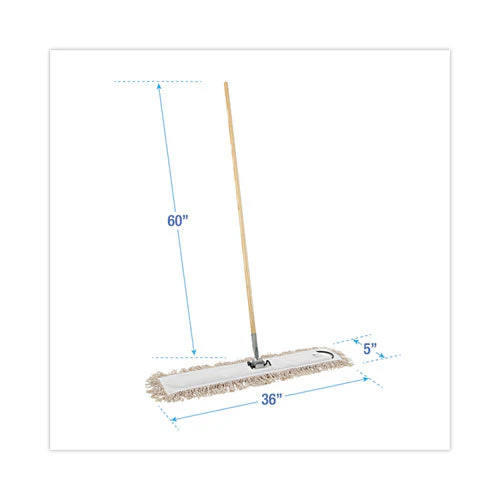 Cotton Dry Mopping Kit, 36 X 5 Natural Cotton Head, 60" Natural Wood Handle - Image 2