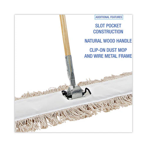 Cotton Dry Mopping Kit, 36 X 5 Natural Cotton Head, 60" Natural Wood Handle - Image 3