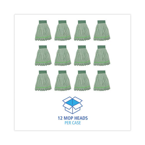 Microfiber Looped-end Wet Mop Heads, Medium, Green, 12/carton - Image 3